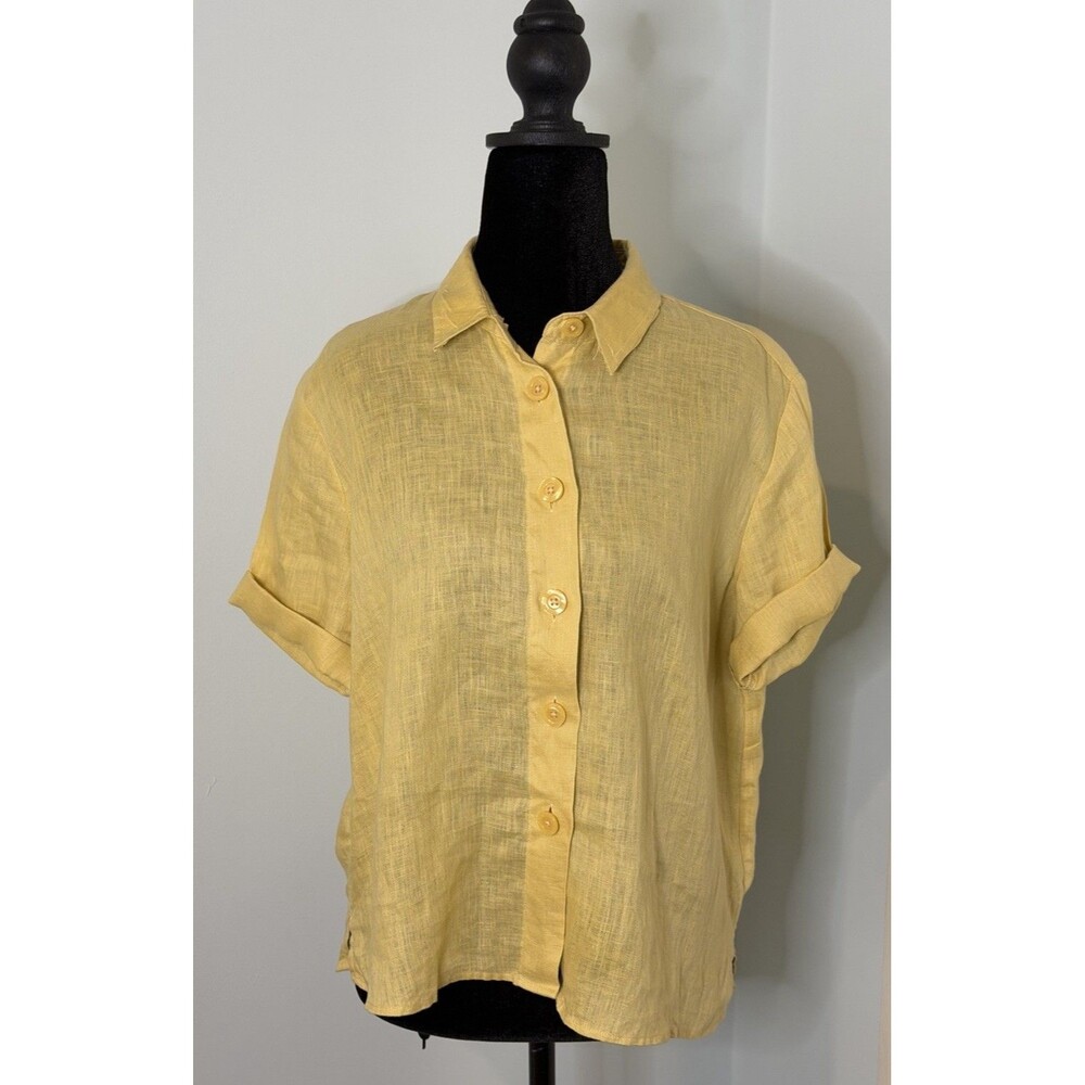 United Colors of Benetton Pure Linen Yellow Button Front "Short Shirt"  Size M